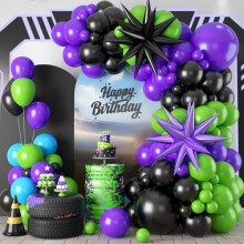 Kit d'arche de ballons noirs, violets et verts avec ballons étoiles en aluminium – Thème Monstres, idéal pour les anniversaires d'enfants, les