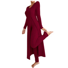 Naisten pyjama-setti, rento yksivärinen pyöreäkauluksinen pitkähihainen pusero ja lyhyet housut, pyjama-puku-setit, mukavat yöasut naisille.