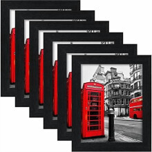 8x10 Black Woodgrain Picture Frames (6-Pack), Compatible with 5x7 w/mat or 8x10 w/o mat, for wall collage or tabletop display