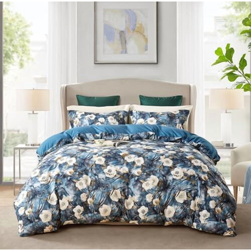 Σετ παπλωματοθήκης με floral σχέδιο boho, 3 τεμάχια, Queen size