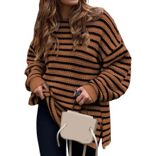Hässliche Weihnachtspullover für Damen, Herbst/Winter, lässiger, einfarbiger Langarmpullover, lockerer, gestreifter Strickpullover