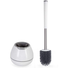 Set di scopino e supporto per WC in silicone con manico in alluminio e pinzette – Bianco, compatibile con sanitari standard