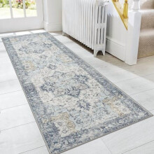 2x6 Runner Rug, Machine Washable, Non-Slip Vintage Hallway Runner, Low-Pile Lightweight Mat for Entryway/Kitchen/Corridor, Blue