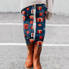 Karácsonyi Őszi Poliészter Bokáig Érő Spandex Virágmintás Leggings Női, Kék, Művészi Mintás, Puha és Rugalmas
