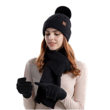 Modieuze dames wintermuts, sjaal en handschoenen set, beanie, winter wollen muts, warme sjaal en handschoenen, driedelige set met oorbescherming,