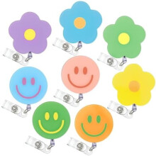 8 stuks pastelkleurige bloemenbadgehouders met clip en uittrekbaar koord, geschikt voor ID-kaarten, naamplaatjes en andere toepassingen voor kantoor,