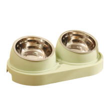15 Tilted Raised Cat Bowls Double Set - Stainless Steel Anti-Vomiting Pet Food and Water Bowls with Non- Base for Indoor Cats and Small Dogs