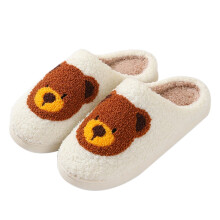 Pantoufles mignonnes et duveteuses pour femmes, motif ours en peluche de coton, chaudes et confortables, grande taille, antidérapantes, bout fermé