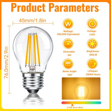 Ampoule LED Edison JINYUN-G45, 4 W (équivalent 40 W), blanc chaud 2700 K, culot E26, globe transparent, pour suspensions et lustres, non dimmable,