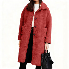 Kukoosong Damen-Wintermantel aus Wolle, lässiger, einreihiger Cabanmantel mit Reverskragen, eleganter, einfarbiger Wollmischmantel