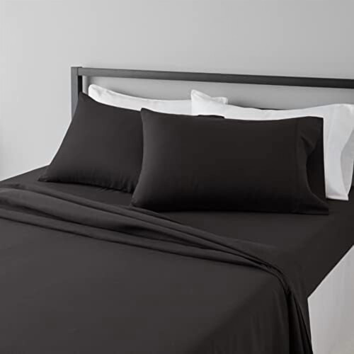 Ensemble de draps pour lit Queen rose, 4 pièces, en polyester