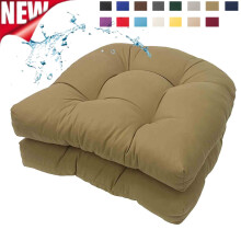 Outdoor Chair Cushions Set of 2, Tufted & Thick, Weather/Fade Resistant, Compatible with Patio/Garden Furniture (Khaki, 19"x19")
