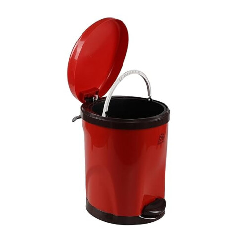 Step Trash Can Plastic Round 1.8 Gallon Red