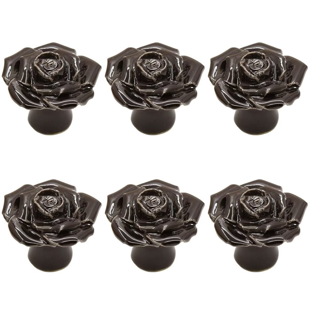 Antique Rose Flower Cabinet Knobs, 6Pcs Vintage Ceramics Handles Decorative Drawer Handle Knobs For Dresser Cabinet With Mounting Screws (Black) 9338982283120