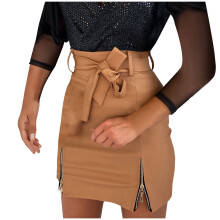 Gonne casual da donna, minigonna casual da donna alla moda a vita alta con cerniera e spacco sul sedere