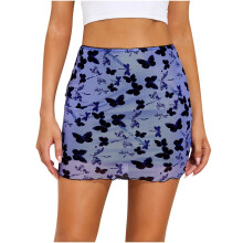 Damenrock, modisch, lässig, Mesh-Rock, kurzer Minirock mit Empire-Taille und Print