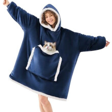 Navy Wearable Blanket Hoodie, Oversized Cat Lover Sweatshirt Blanket for Adults & Teens, Cozy Fuzzy Sherpa with Giant Pocket – Compatible with All