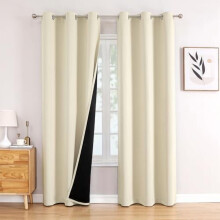 100% Blackout Curtains 42x78 Inch, 2-Pc Thermal Insulated Grommet Set with Black Liner (Light Beige) – Compatible with Standard Rods