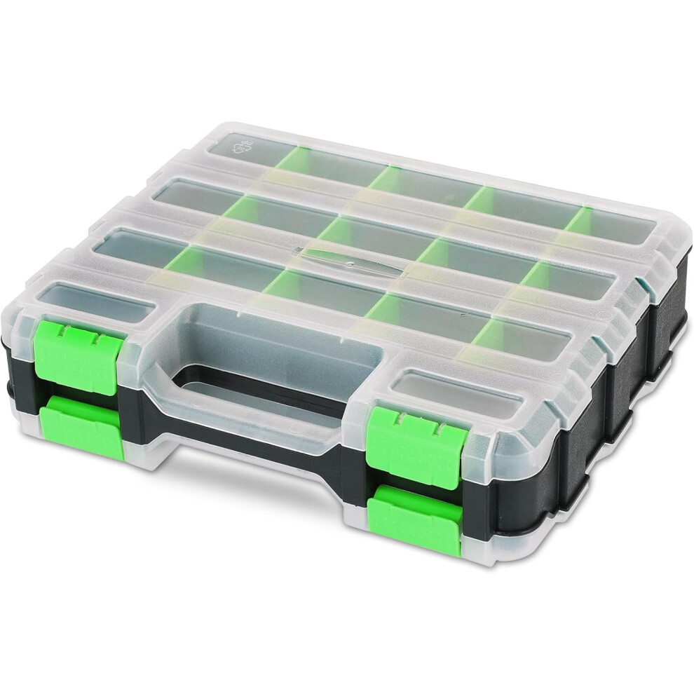 34-Compartment Double-Side Parts Organizer Box With Removable Dividers, Compatible With Small Hardware, Screws, Bolts, Nuts, Nails, Beads (Green) 9557311288487