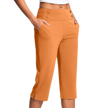 Dames strakke elastische shorts comfortabele bermuda shorts met knoopjes zomer casual korte broek losse knielange shorts (Z02-Oranje, 3XL)