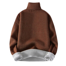 Men's Sweater Knitted Turtleneck Pullover Fall Winter Solid Color Heavy Tops Long Sleeve Warm Comfortable Casual Sweater(Coffee,S)