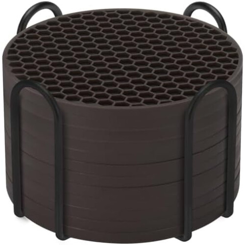 Lot de 12 sous-verres en silicone avec support