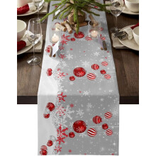 Tovaglia natalizia in cotone e lino, con motivo a fiocchi di neve rossi e grigi, 33x183 cm, decorazione per la cena delle feste – compatibile con i