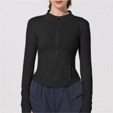 Summer Lightweight Yarn Sun Jacket Ice Skin Coat Workout Jacket for Yoga Tight Fit Fingertip Sleeves Womens Coats Black L