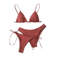 Dame badedraktsett, ensfarget ryggløs bikini-badedrakt med stropper, fargeblokkerende tredelt sett med skulderfrie detaljer og avtakbare polstrede