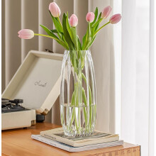 GIDARY 11" Thickened Clear Ribbed Glass Flower Vase – Compatible with Home, Office, Bookshelf, Table & Christmas Decor