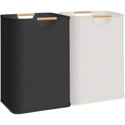 2-pack 80L hopfällbar tvättkorg med bambuhandtag