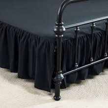 Jupe de lit à volants pour lit double avec coins fendus, retombée de 30 cm, avec plateforme, noire
