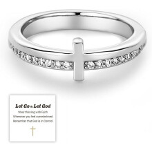 Anillo con cruz para mujer que no se deslustra, anillo de pureza de circonita cúbica para cristianos, anillo religioso delicado y moderno con