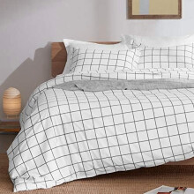 Grey Grid Duvet Cover Set, 120gsm Microfiber, Zipper Closure