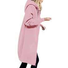 Damska bluza z kapturem, rozpinana na zamek, długa bluza z polaru z kieszeniami, zimowa, ciepła, jasnoróżowa kurtka z kapturem, rozmiar 3XL