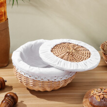 YEAHIBABY 1Pack Wicker Food Storage Basket White Round Premium Design for Home Kitchenware
