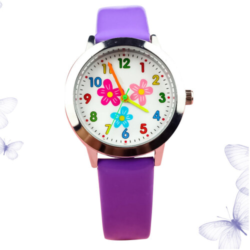 3Pièces Enfants Violet Motif Bracelet Confortable Quartz 1