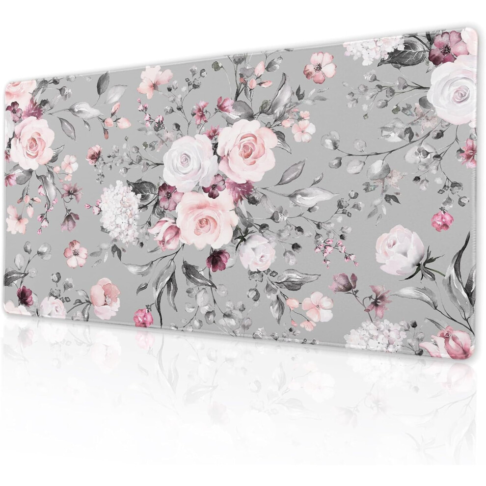 And Rose Floral Gaming Mouse Pad 90 X 40 Cm Pink/White 9450273235820