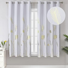 Greyish White Thermal Curtains 52x63", Gold Wheat & Leaf Design, Compatible with Bedroom/Living Room, 2 Panels