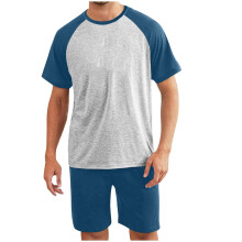 Herren-Pyjama-Set, Sommer-Schlafanzug, Nachtwäsche, leichtes Kurzarmhemd, Shorts, weiches und bequemes Schlafset mit Tasche