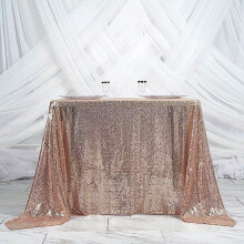 Mantel cuadrado con lentejuelas BalsaCircle de 90" x 90" color rosa empolvado para bodas y fiestas.