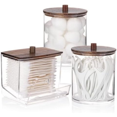 Δοχείο μπάνιου Q-tips με καφέ ξύλινο καπάκι 12oz