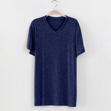 Schlafshirt für Damen, V-Ausschnitt, Kurzarm, einfarbig, lockeres Pyjama-Oberteil