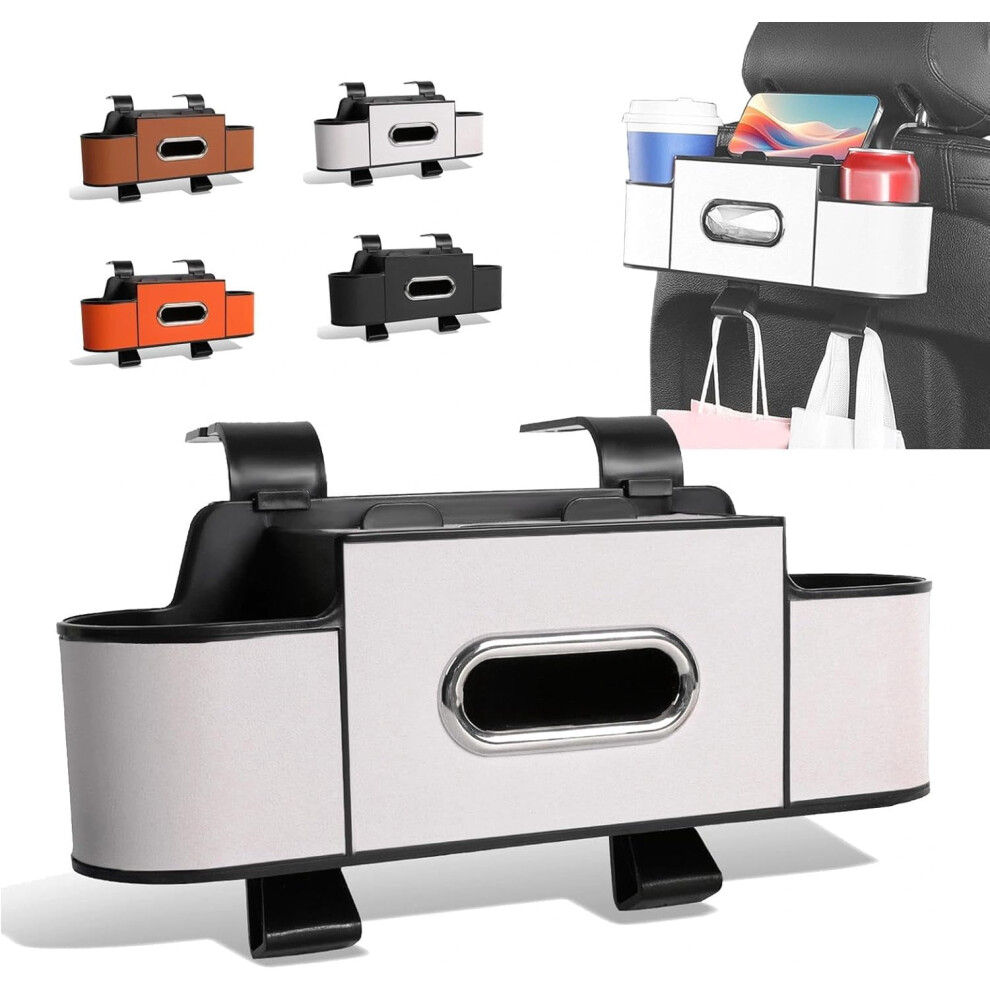 3-In-1 Car Backseat Organizer With Cup Holder, Tissue Box & Hooks Â Compatible With Most Cars (White) White 9159805725203