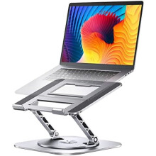 Adjustable 360 Rotating Laptop Stand, Foldable Ergonomic Riser for Desk, Compatible with MacBook Pro/Air up to 16", Silver