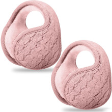 2 Pieces Foldable Ear Warmers Adjustable Knitted Earmuffs with Fuzzy Fleece Lining Unisex Furry Winter Earmuffs