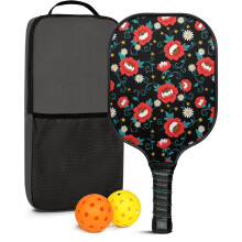 Pickleball Paddles Set with Floral Fiberglass Paddles, 2 Balls & Bag – Compatible with Indoor/Outdoor Play