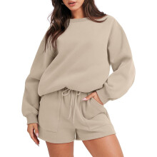 Kvinder2-delt outfits Sweatshirt Oversized Sweatshirt & Lounge Shorts2023Afslappet Hyggelig Pyjamas Træningssæt