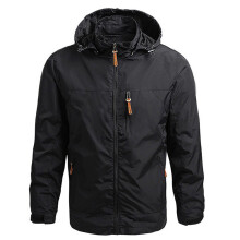 Cóta Uiscedhíonach Scaoilte Parka Tactach le Zip Suas do Fhir, Seaicéad Éadrom le Cochall agus Gaothfhulangach, Dubh
