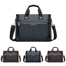 Leather Briefcase for Men Waterproof Top Handle Business Laptop Crossbody Bags Zip Work Handbags with Detachable Strap Black